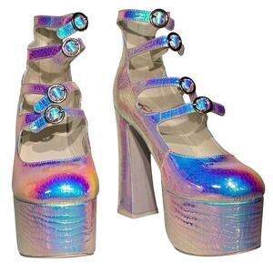 YRU Stardust Atlantis Platform Heels Iridescent Holographic Size 10